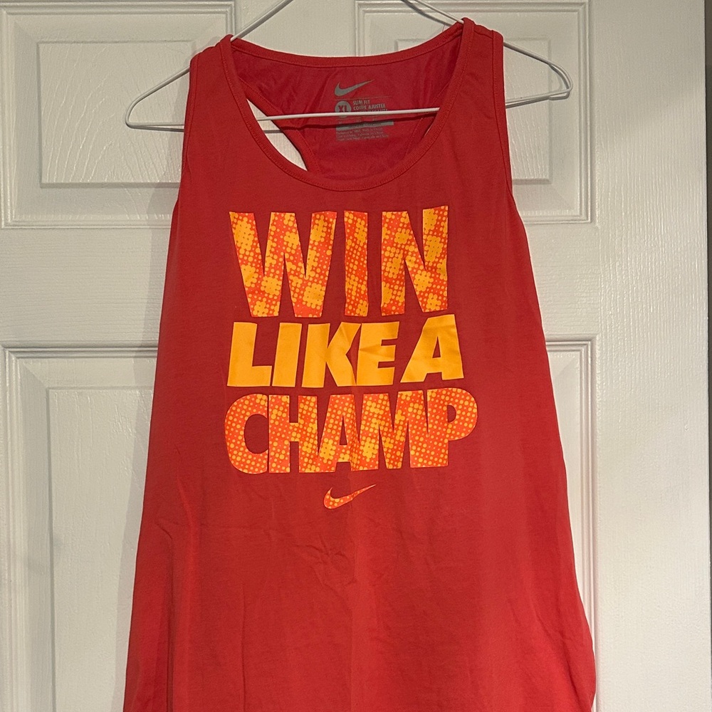 Nike pink  Tank with Bold Yellow Text